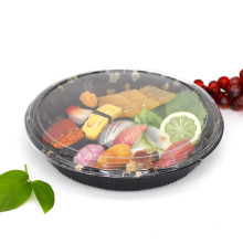 japanese sushi tray pack packaging plastic envases takeaway black round container to go box with lid